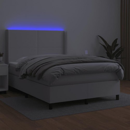 Kontinentalseng med LED-lys 140×190 cm - kunstlæder, hvid