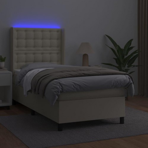 Kontinentalseng med LED-lys 100×200 cm i kunstlæder - cremefarvet