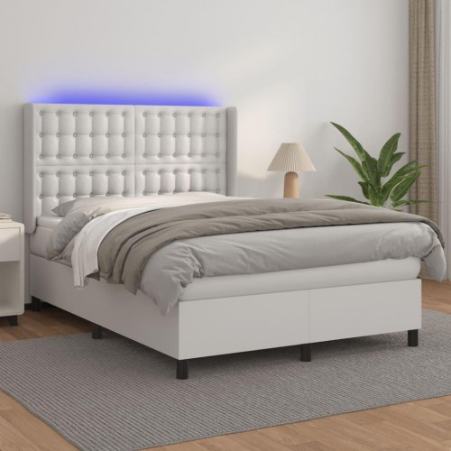 Kontinentalseng med LED-lys 140×190 cm - kunstlæder, hvid