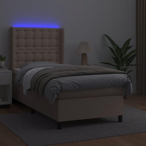 Kontinentalseng med LED-lys 80x200 cm i kunstlæder - cappuccino
