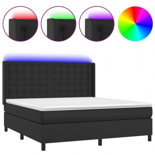 Kontinentalseng med LED-lys 160×200 cm i kunstlæder - sort