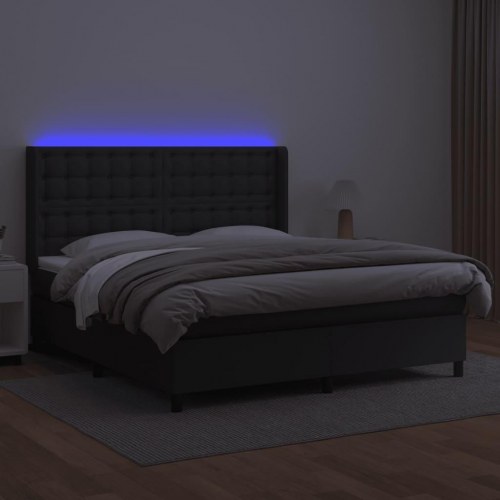Kontinentalseng med LED-lys 160×200 cm i kunstlæder - sort