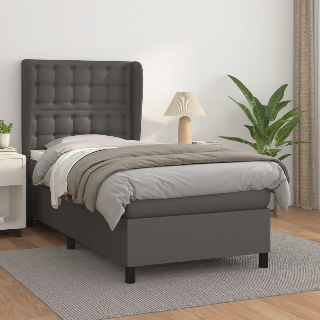 Kontinentalseng med madras 90x200 cm kunstlæder grå