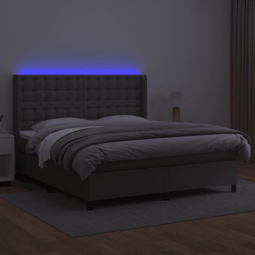 Kontinentalseng med LED-lys 180x200 cm - kunstlæder, grå