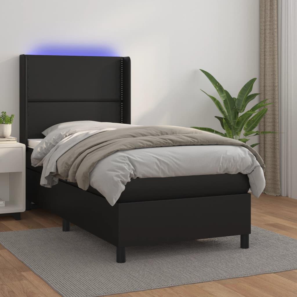 Kontinentalseng med LED-lys 100x200 cm kunstlæder sort