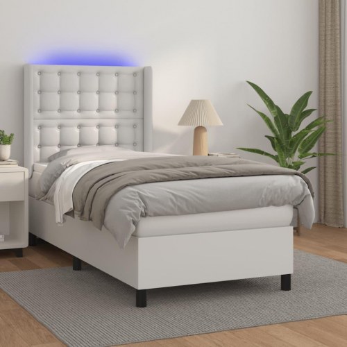 Kontinentalseng med LED-lys 80×200 cm - kunstlæder, hvid