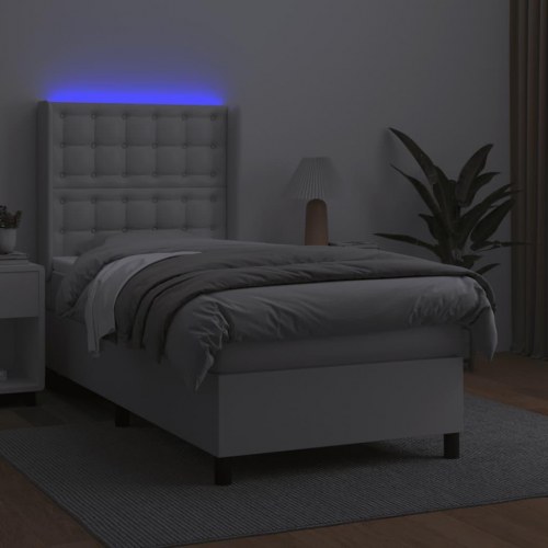 Kontinentalseng med LED-lys 80×200 cm - kunstlæder, hvid