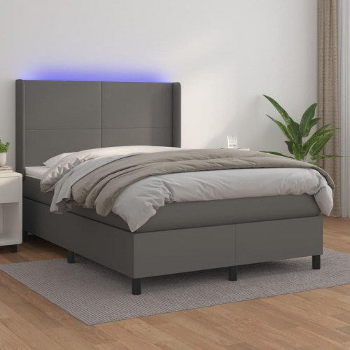 Kontinentalseng med LED-lys 140×190 cm - kunstlæder, grå