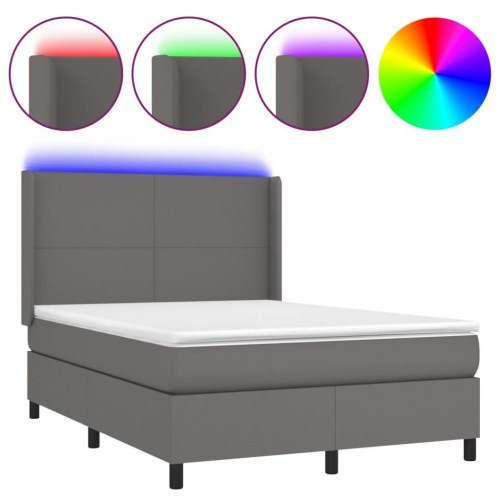 Kontinentalseng med LED-lys 140×190 cm - kunstlæder, grå