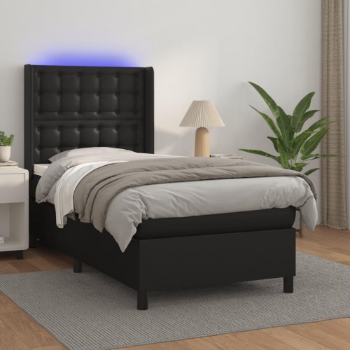 Kontinentalseng med LED-lys 100x200 cm - kunstlæder, sort