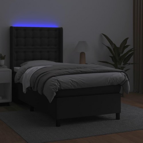 Kontinentalseng med LED-lys 100x200 cm - kunstlæder, sort