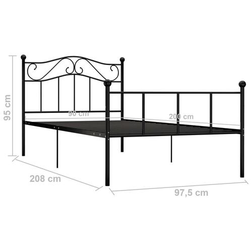 Sengestel 90x200 cm metal sort