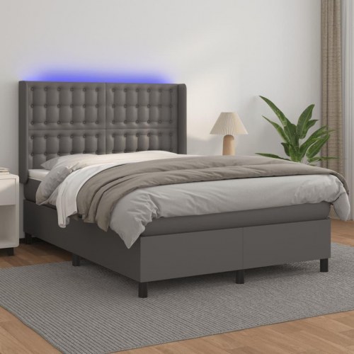 Kontinentalseng med LED-lys 140 x 190 cm - kunstlæder, grå