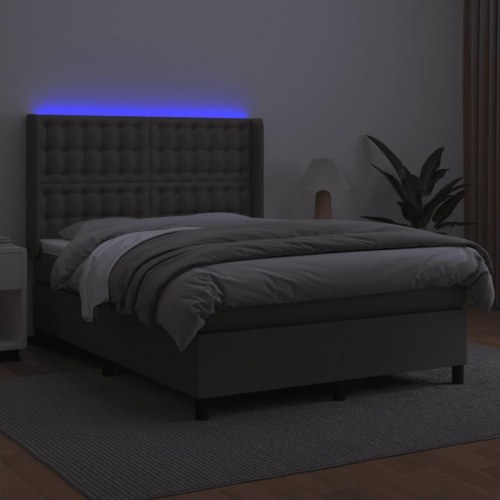 Kontinentalseng med LED-lys 140 x 190 cm - kunstlæder, grå