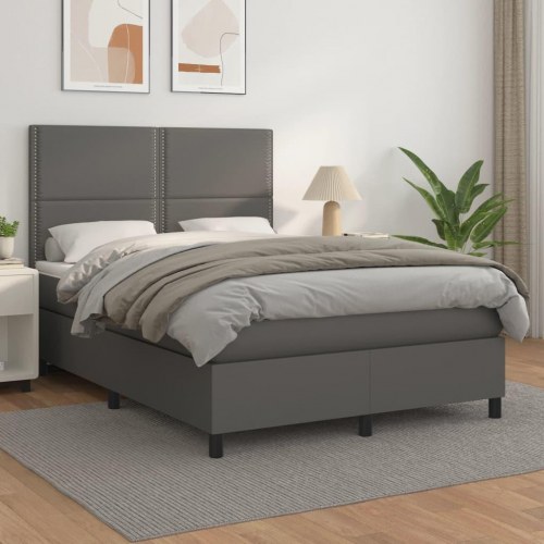 Kontinentalseng 140x190 cm med madras - kunstlæder, grå