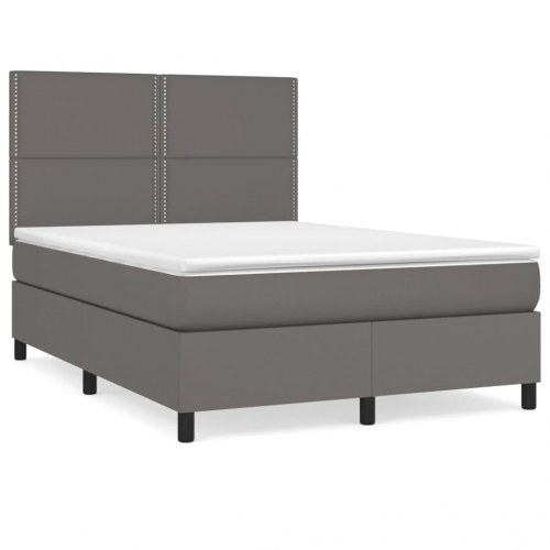 Kontinentalseng 140x190 cm med madras - kunstlæder, grå
