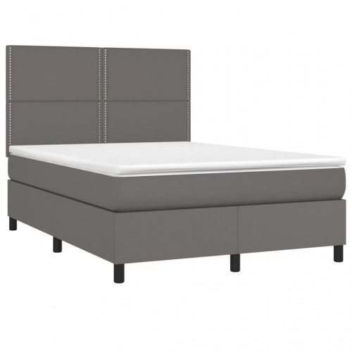 Kontinentalseng 140x190 cm med madras - kunstlæder, grå