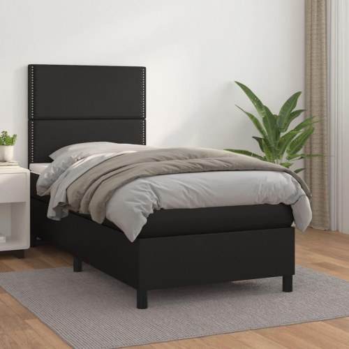 Kontinentalseng med madras 100x200 cm - kunstlæder, sort