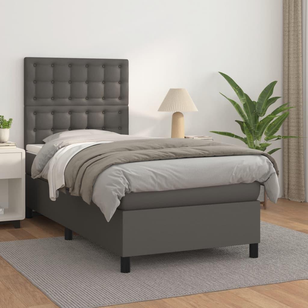 Kontinentalseng med madras 90x200 cm kunstlæder grå billede