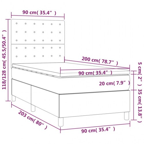 Kontinentalseng med madras 90×200 cm i kunstlæder - grå