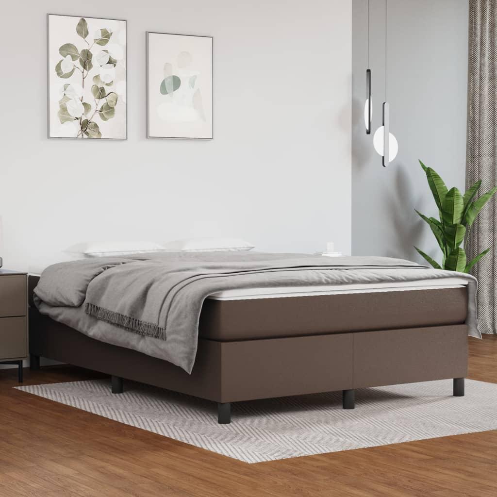 Boxspring sengeramme 140x190 cm i kunstlæder - brun billede