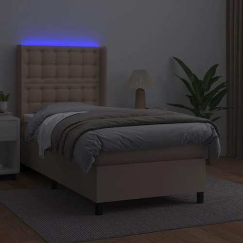 Kontinentalseng med LED-lys 90x190 cm - kunstlæder, cappuccino