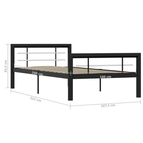 Sengestel 100x200 cm metal sort og hvid
