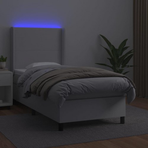Kontinentalseng med LED-lys 90x190 cm - kunstlæder, hvid