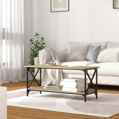 Sofabord 100x45x45 cm konstrueret træ og jern sonoma-eg
