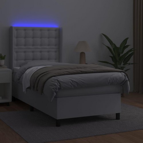Kontinentalseng med LED-lys 90 x 200 cm - kunstlæder, hvid