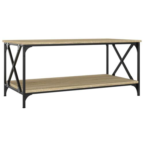 Sofabord 100x50x45 cm konstrueret træ og jern sonoma-eg