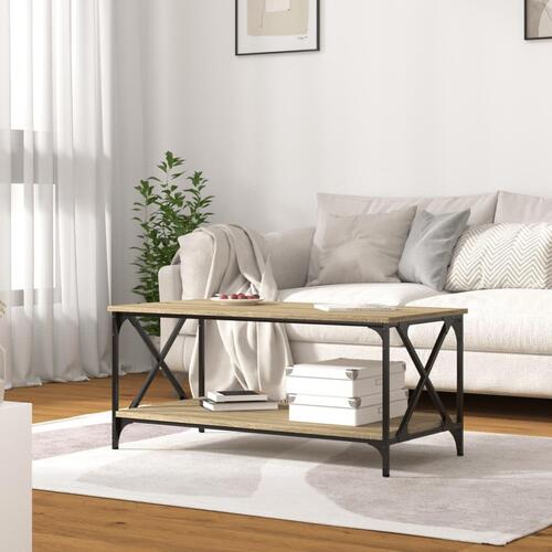 Sofabord 100x50x45 cm konstrueret træ og jern sonoma-eg