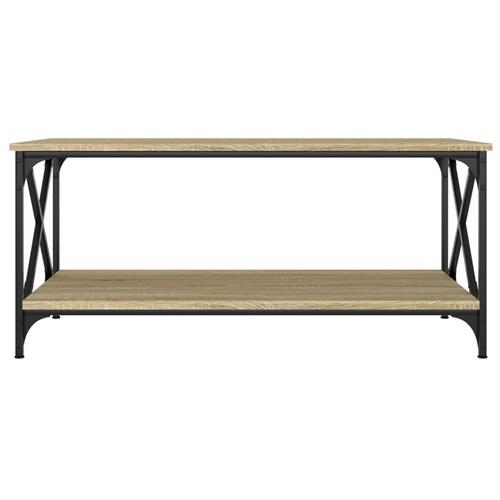 Sofabord 100x50x45 cm konstrueret træ og jern sonoma-eg
