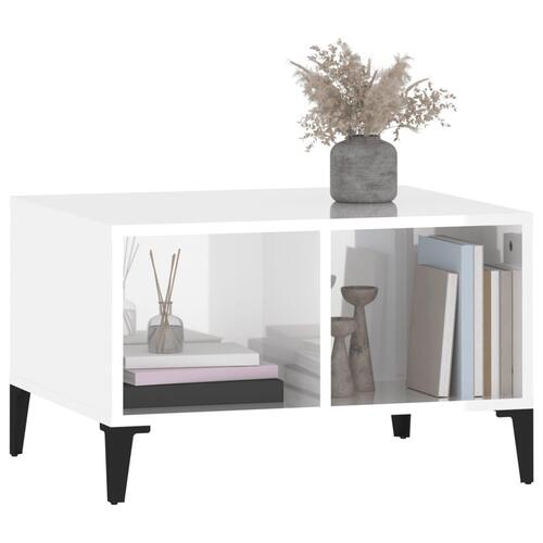 Sofabord 60x50x36,5 cm konstrueret træ hvid højglans
