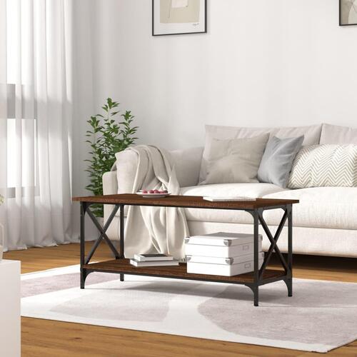 Sofabord 100x45x45 cm konstrueret træ og jern brun egetræsfarve