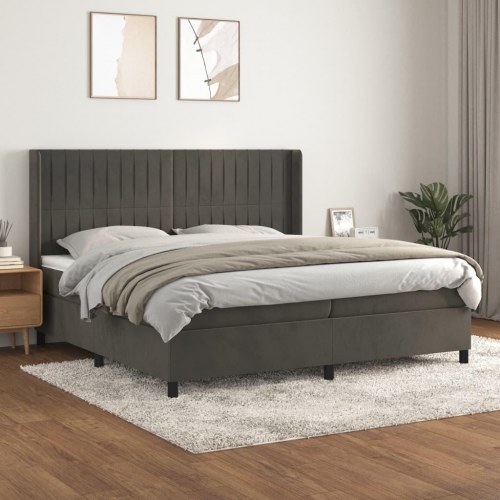 Kontinentalseng med madras 200x200 cm - fløjl, mørkegrå