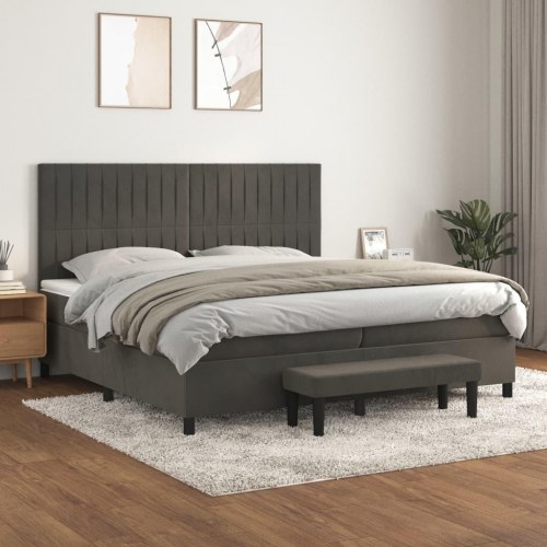 Kontinentalseng med madras 200x200 cm - fløjl, mørkegrå