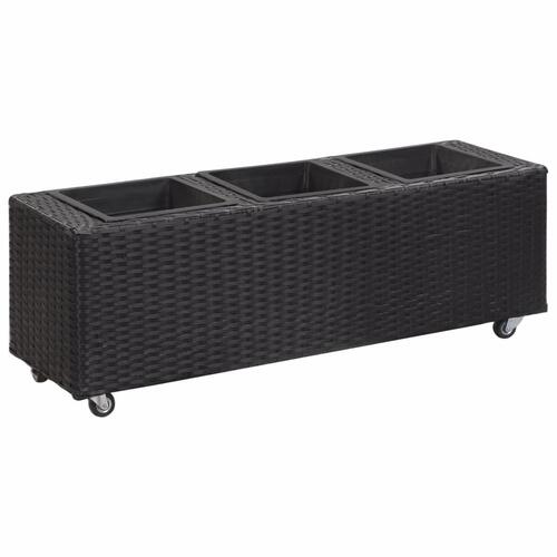 Plantekasse med 3 krukker 100x30x36 cm polyrattan sort