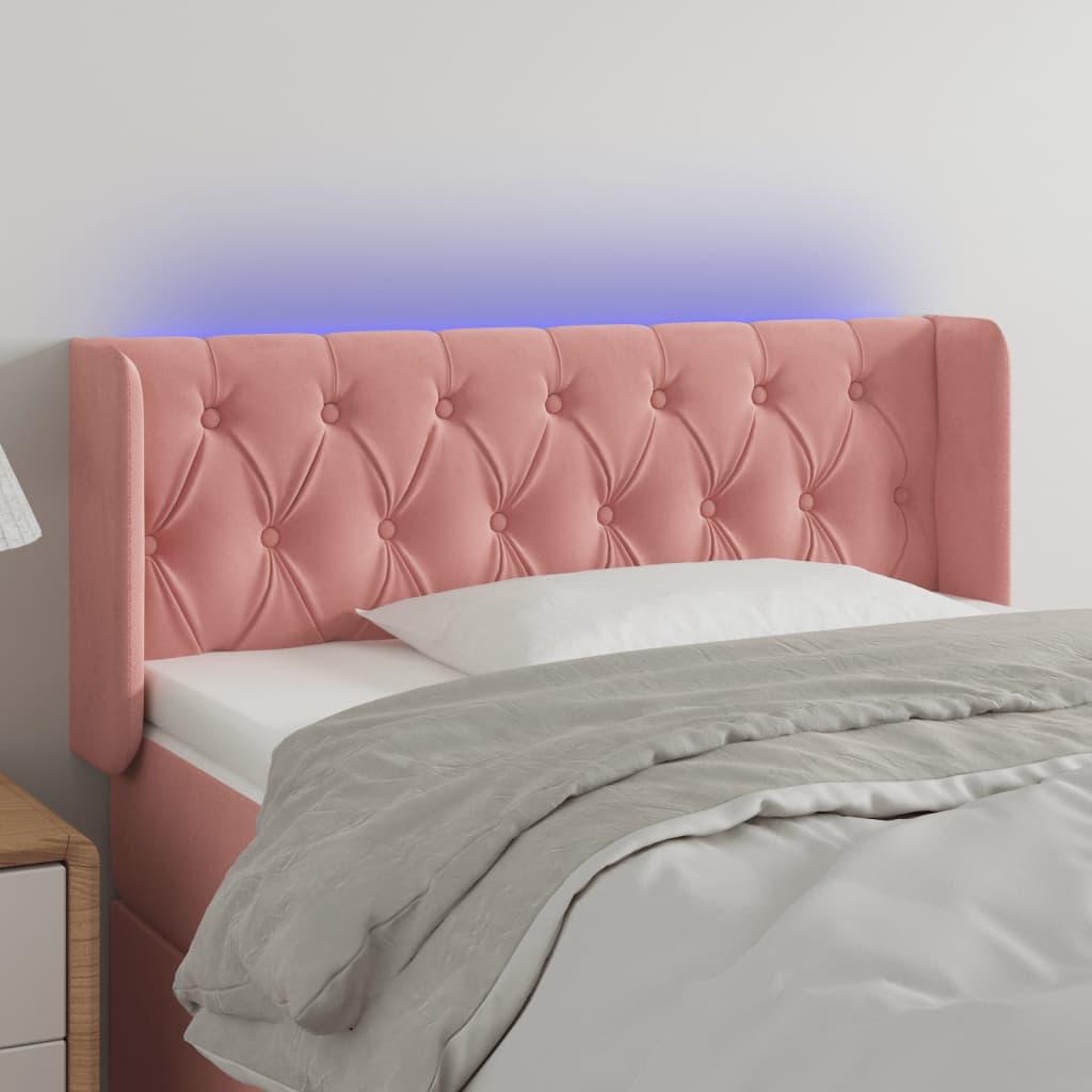Sengegavl med LED-lys 103x16x78/88 cm fløjl lyserød billede