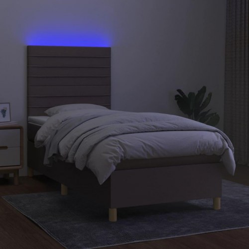 Kontinentalseng med LED-lys 90×190 cm - stof, gråbrun