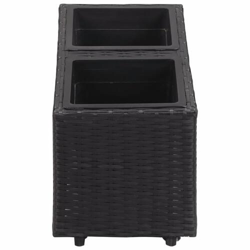 Plantekasse med 2 krukker 60x30x36 cm polyrattan sort