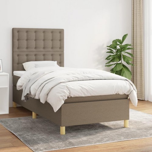 Kontinentalseng med madras 90x190 cm - stof, gråbrun