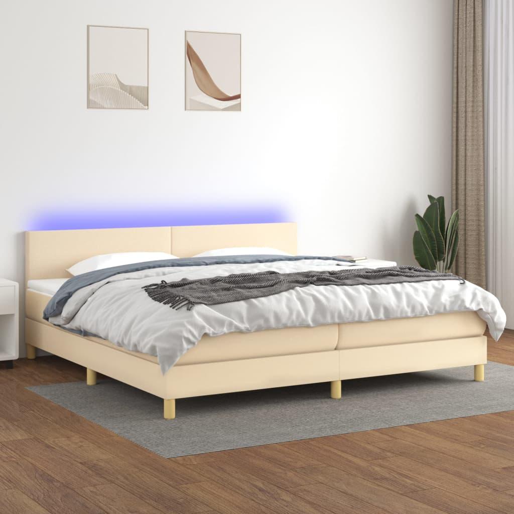 Kontinentalseng med LED-lys 200×200 cm - stof, cremefarvet