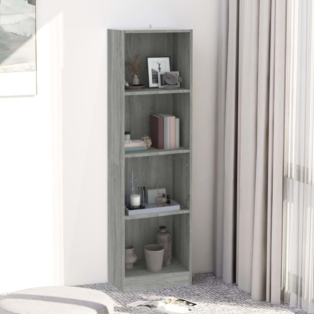 Bogreol m. 4 hylder 40x24x143 cm konstrueret træ grå sonoma-eg