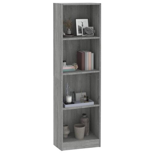 Bogreol m. 4 hylder 40x24x143 cm konstrueret træ grå sonoma-eg