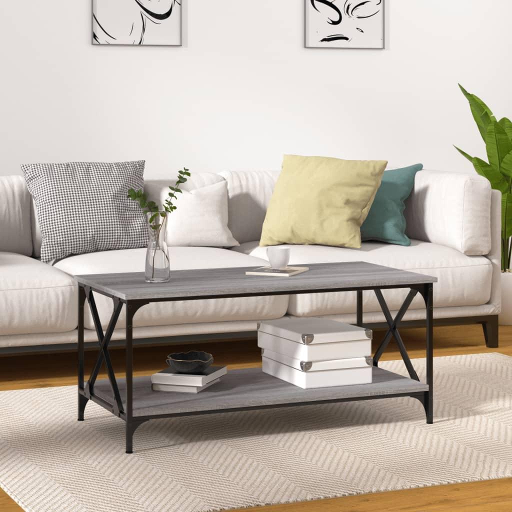 Sofabord 100x50x45 cm konstrueret træ og jern grå sonoma-eg