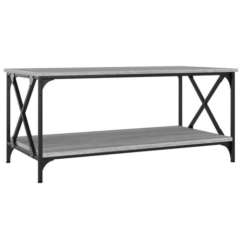 Sofabord 100x50x45 cm konstrueret træ og jern grå sonoma-eg
