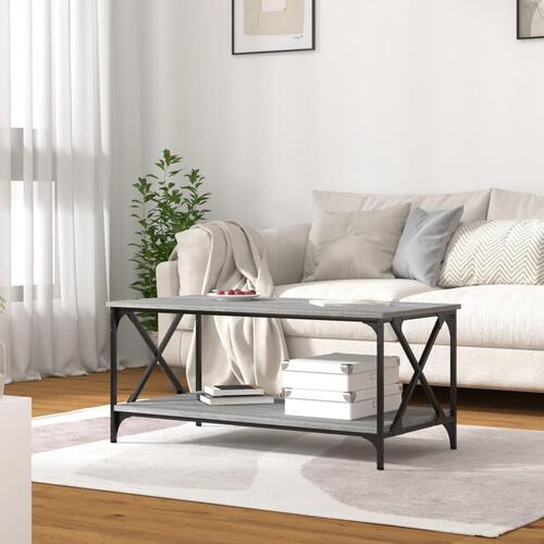 Sofabord 100x50x45 cm konstrueret træ og jern grå sonoma-eg