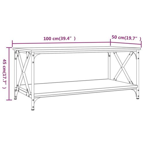 Sofabord 100x50x45 cm konstrueret træ og jern grå sonoma-eg