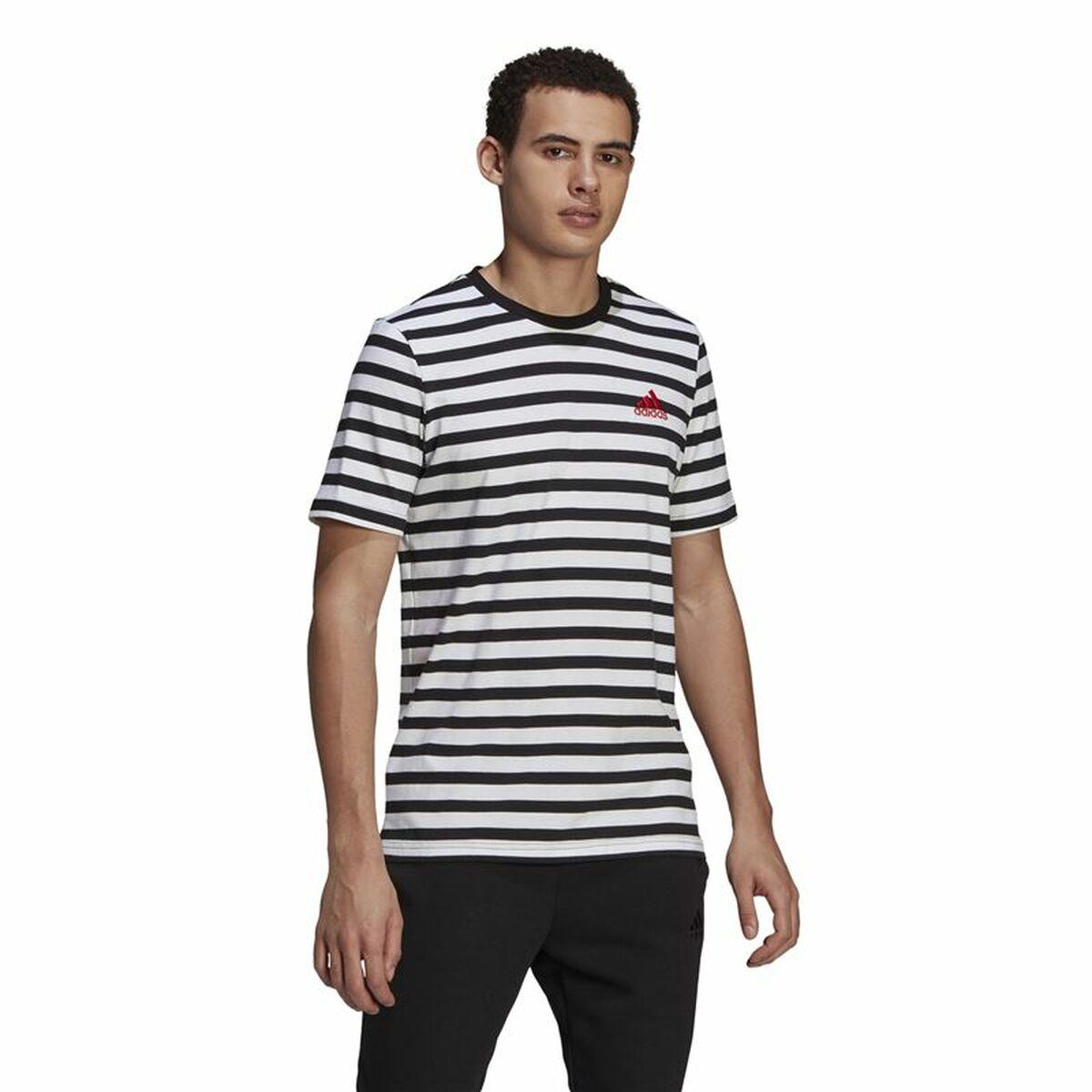 Kortærmet T-shirt til Mænd Essentials Stripey Adidas Embroidered Logo Sort L